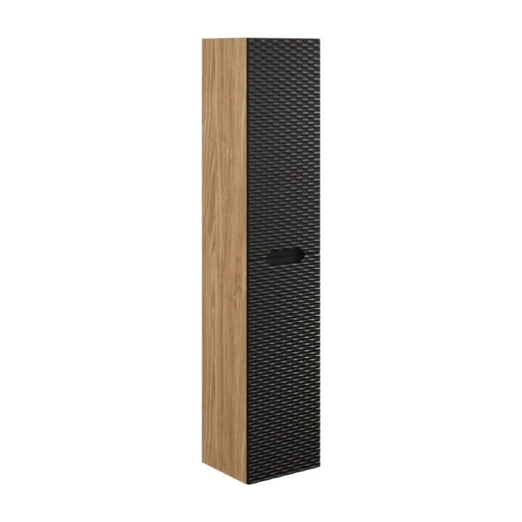 Colonna da bagno YOKA – 2 porte – Rovere chiaro e nero – L35 × P33 × H170 cm – Da appendere