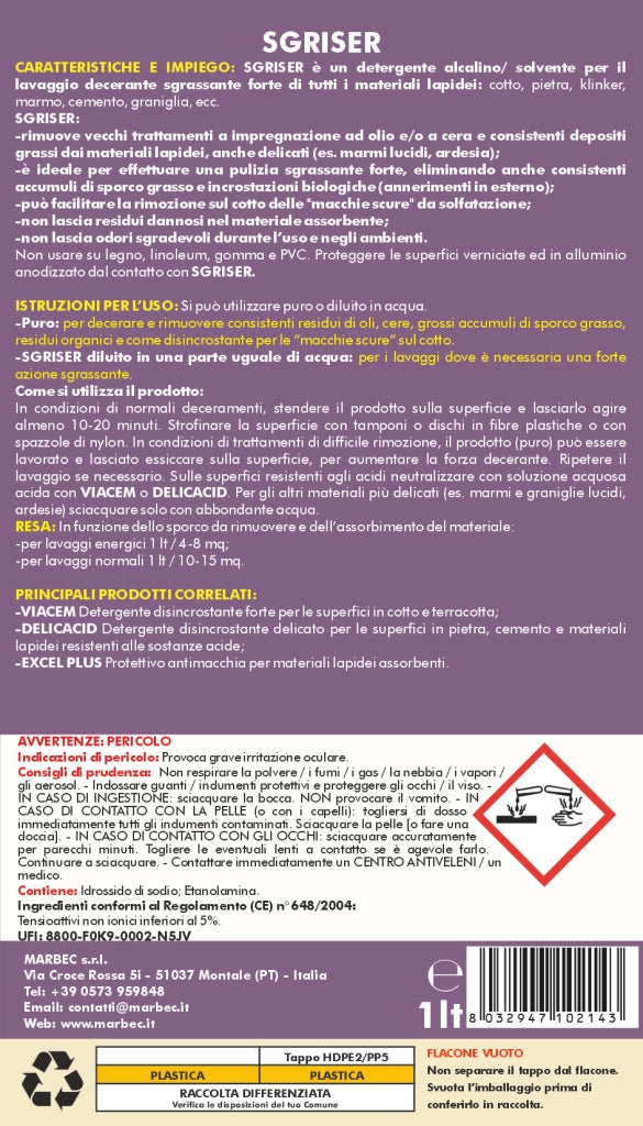 Detergente sgrassante professionale SGRISER   1LT