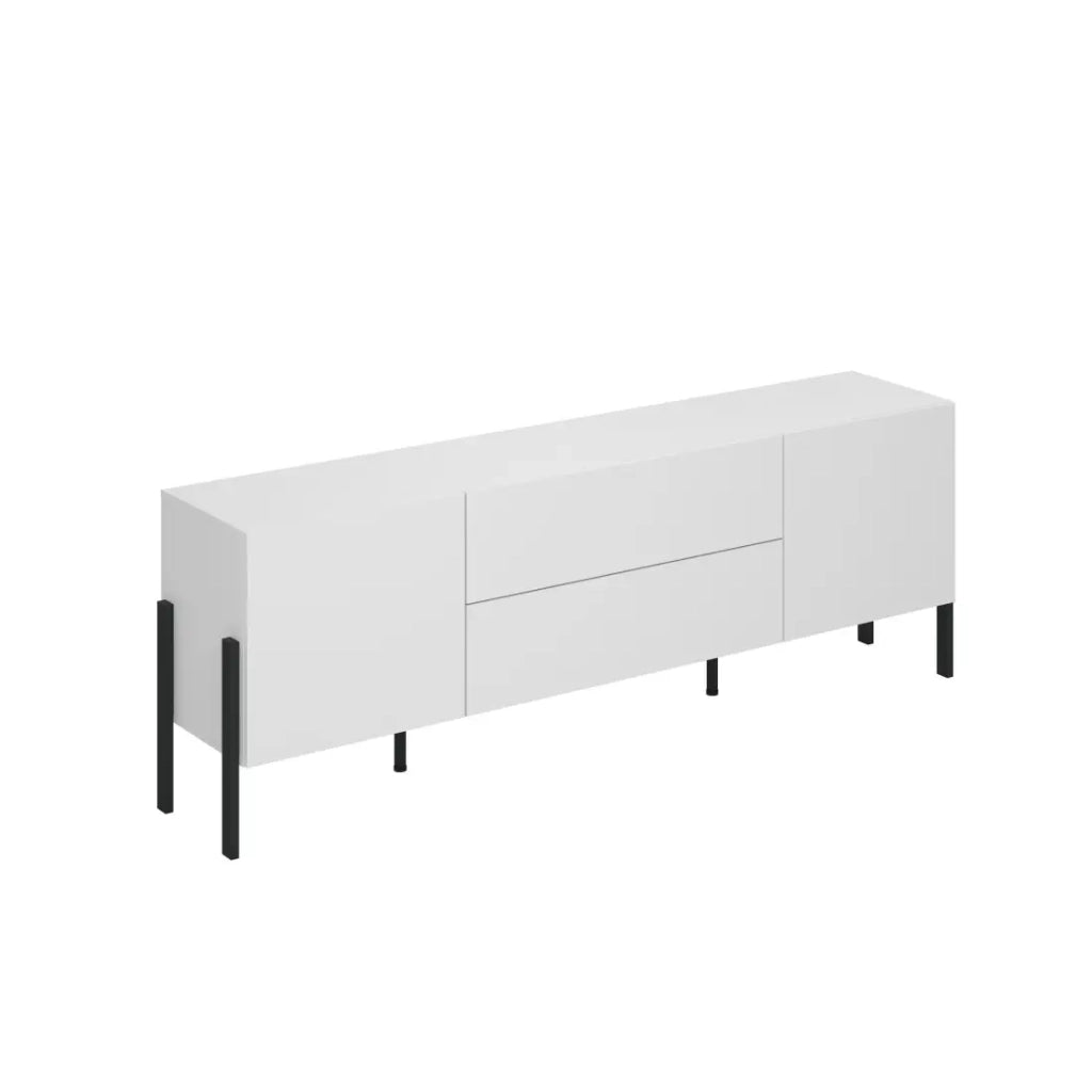 Pack salotto SALMA – Mobile TV, buffet 2 porte & 3 cassetti e armadio bianco super opaco & nero opaco