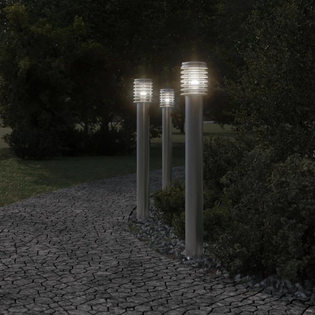 Lampada da terra per esterni in argento 3 pezzi 110 cm acciaio inox argento 02_0042556
