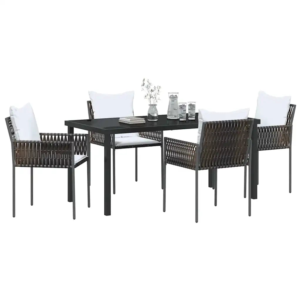 Set da Pranzo per Giardino 5 pcs Marrone e Nero Rattan in PE