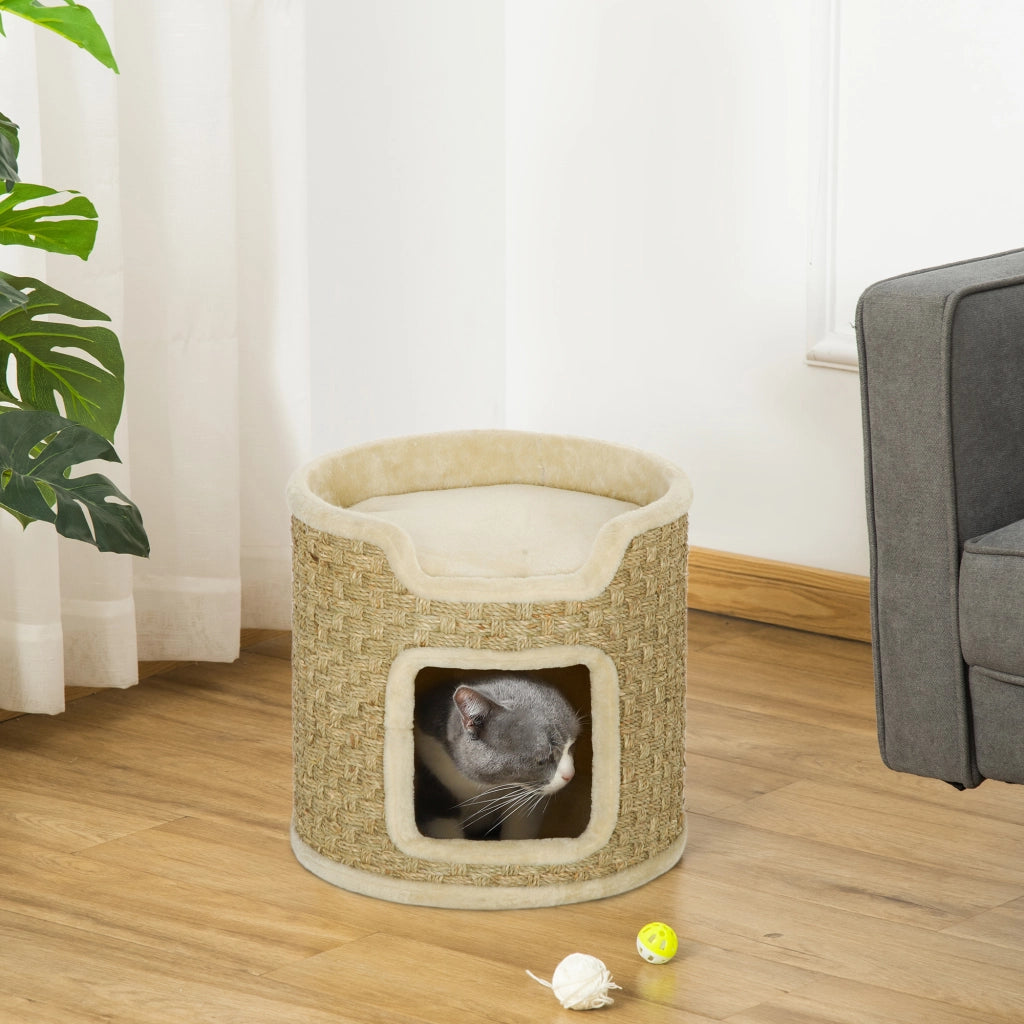 Tiragraffi per Gatti con Area Gioco e Riposo ¨C zephmum ¨C Peluche 38x37 cm Khaki-Beige