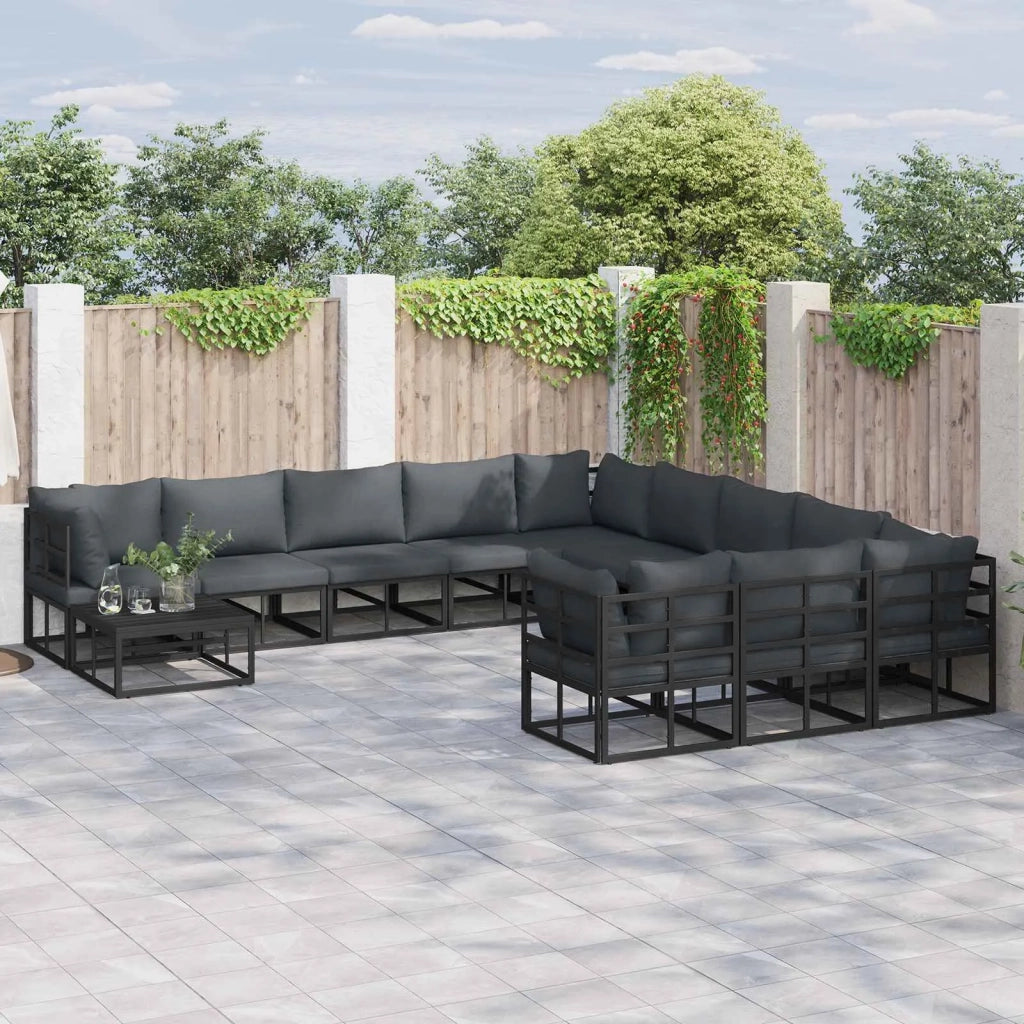 Set Divano da Giardino con cuscino 12 pcs Nero Alluminio 3378923