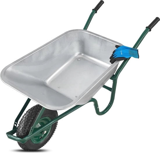 Carrello da giardino con capacità di 100 litri e carico di 210 kg - Gomme pneumatiche e cassetta zincata - Carrello per giardino e costruzioni
