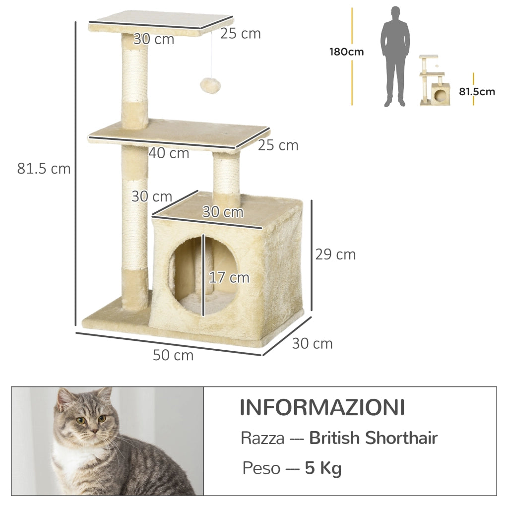 Albero Tiragraffi per Gatti con Cuccia ¨C zephmum ¨C 50x30x81.5 cm