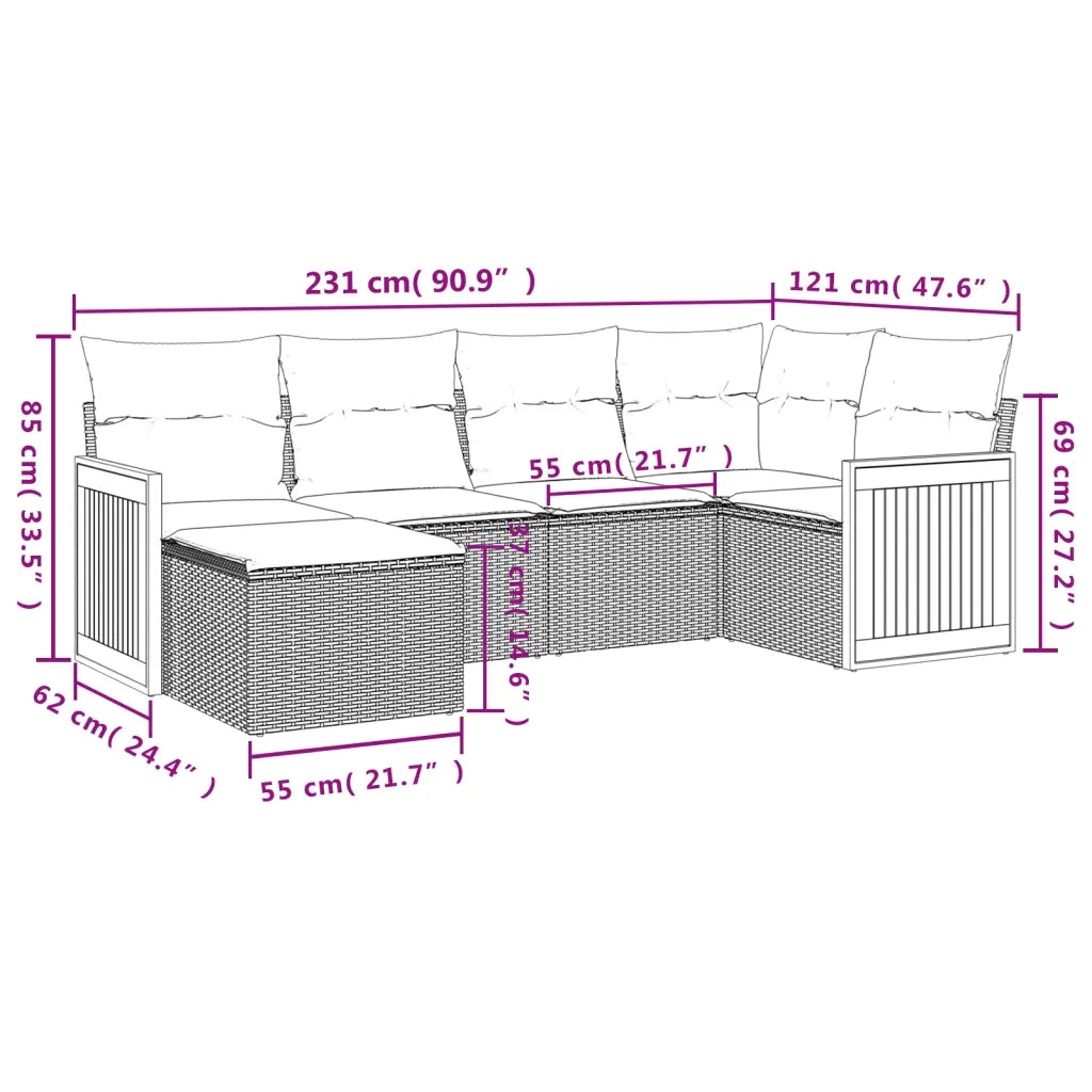 Set Divano da Giardino 6 pz con Cuscini Nero in Polyrattan 3227854
