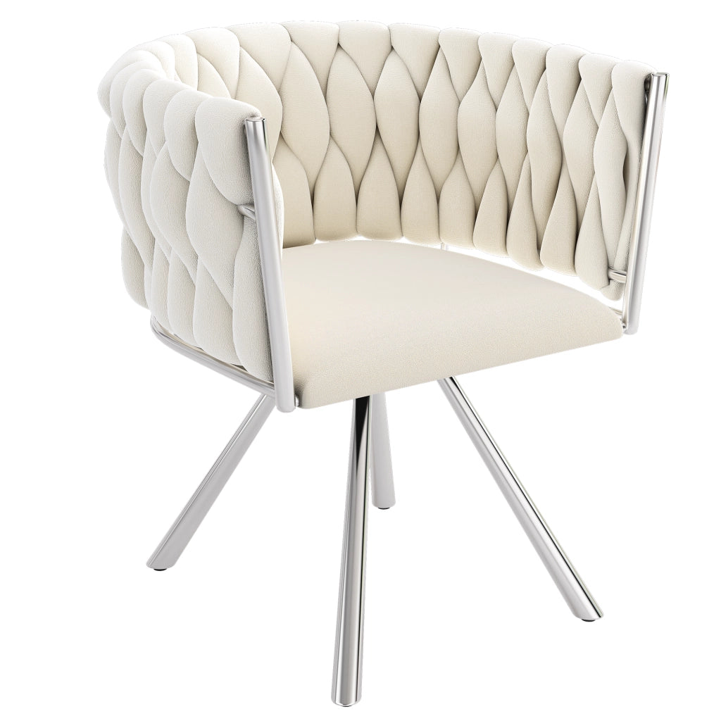 Sedia da pranzo girevole in velluto, set da 2, struttura in acciaio, beige e argento
