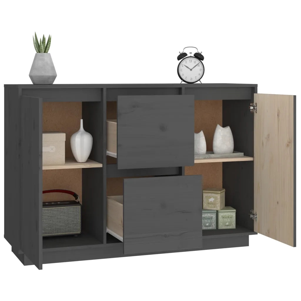 Credenza-Buffet-Armadio da cucina Grigia 111x34x75 cm in Legno Massello di Pino