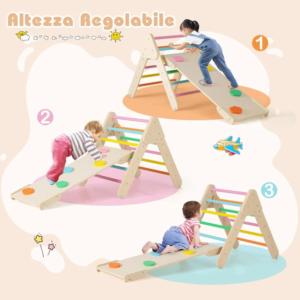 4 in 1 Set da Arrampicata per Bambini, Giocattoli da Arrampicata a Triangolo con Triangolo Arco e Salita, Ideale per Bambini 1 Anni + (Colorato)