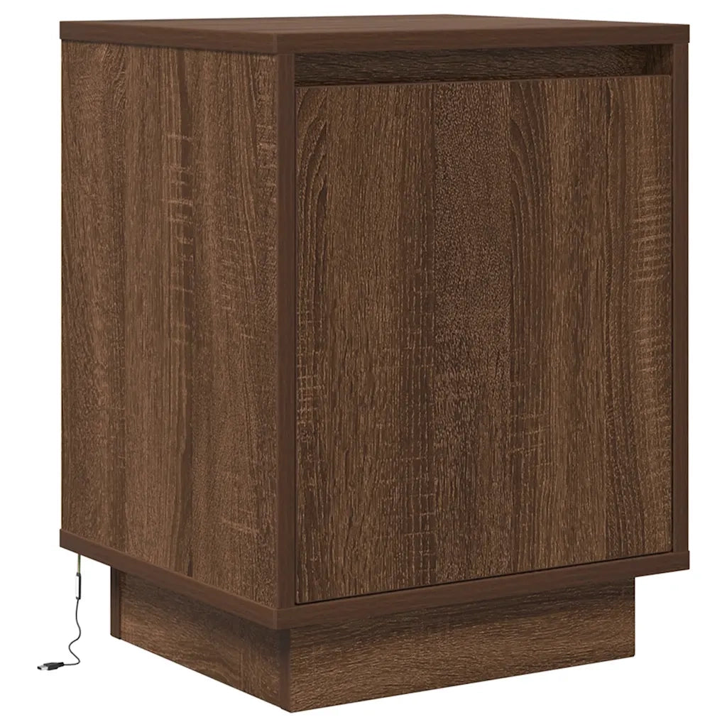 Comodino con Luci LED Rovere Marrone 38x34x50 cm 861277