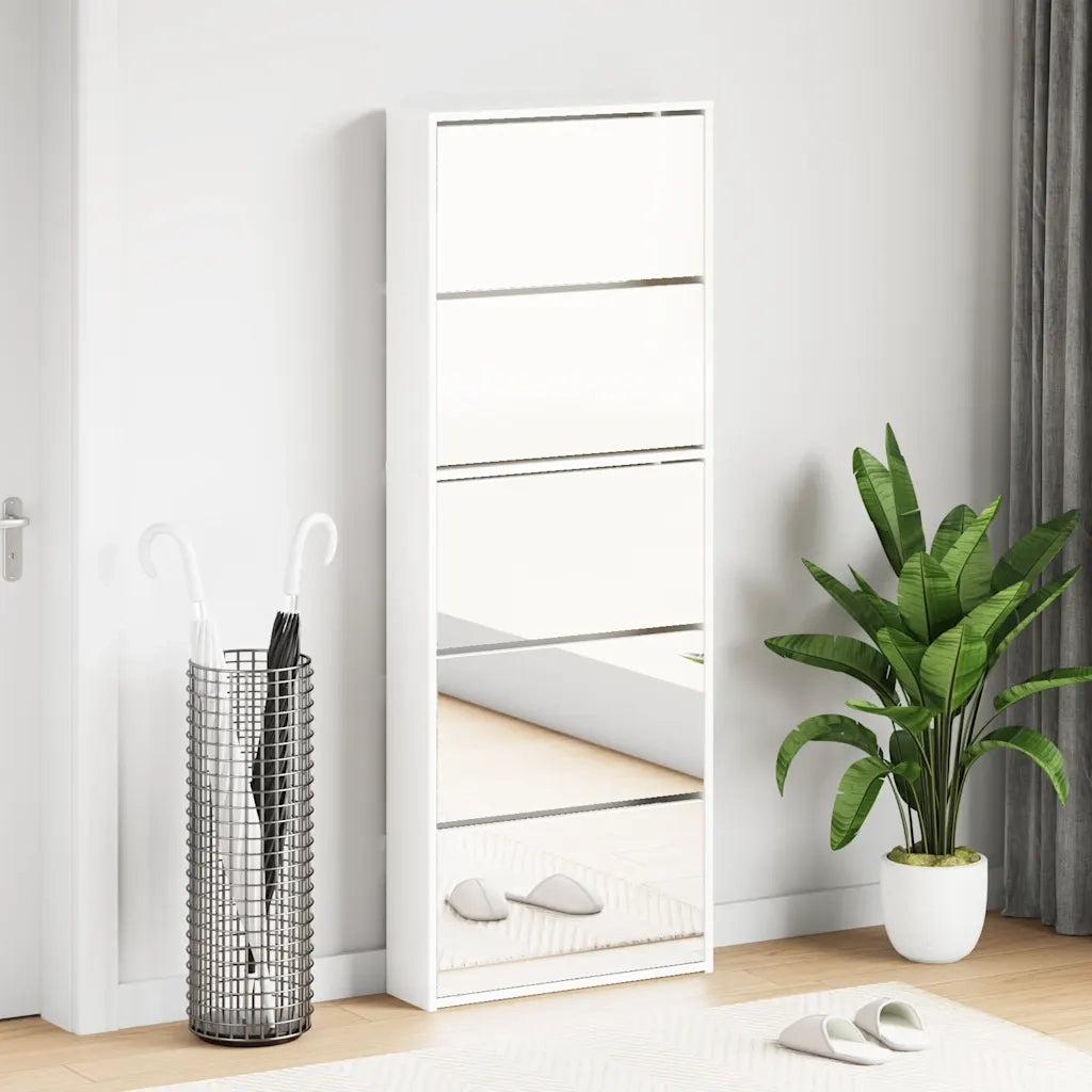 Scarpiera con Specchio a 5 Livelli Bianco Lucido 63x17x169,5 cmcod mxl 110540
