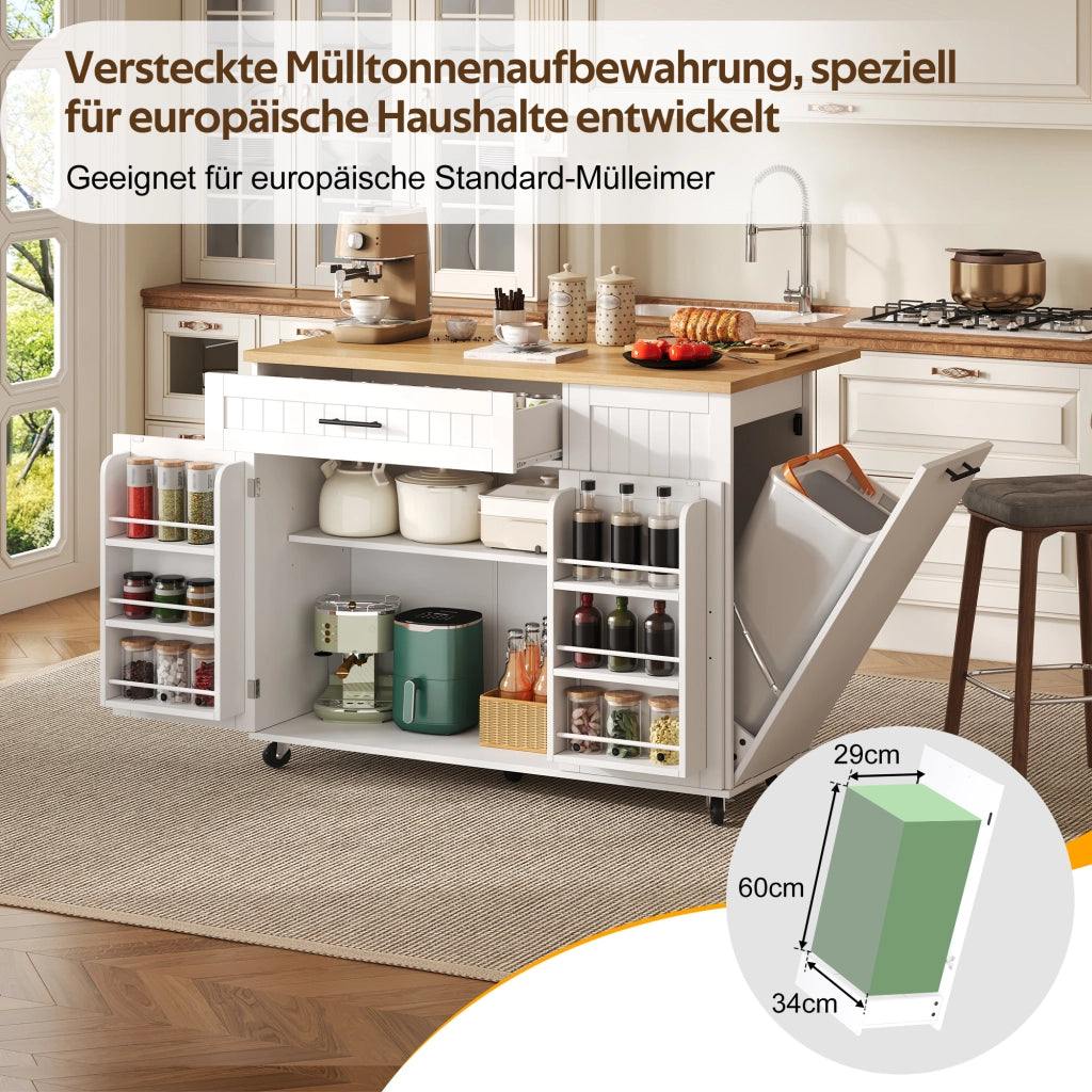 CARRELLO ISOLA DA CUCINA Pieghevole 130x70x93 cm MDF Bianco