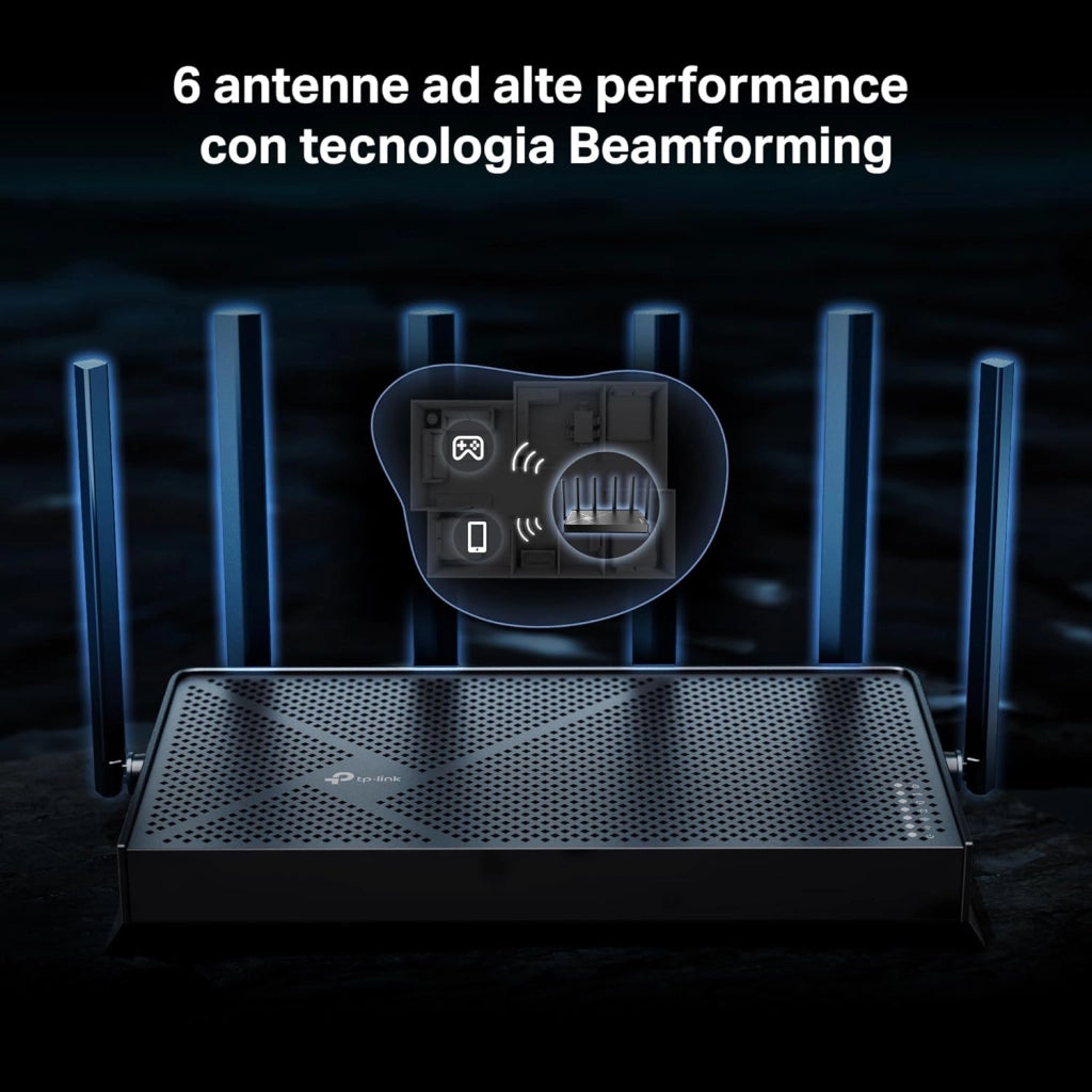 TP-Link Archer BE400 Router Wi-Fi 7 Dual-Band BE6500Mbps, 2.5G WAN, 2.5G LAN, 3 Porte 1G LAN, 4K-QAM, MLO, MU-MIMO, Beamforming, 6 Antenne Esterne, Home Shield, IoT, Compatible con EasyMesh