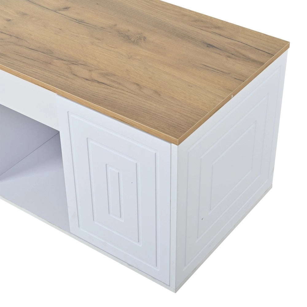 Tavolino da Salotto Regolabile in Altezza con 2 Ante ¨C Xylo ¨C Legno Naturale, 95x46x45 cm