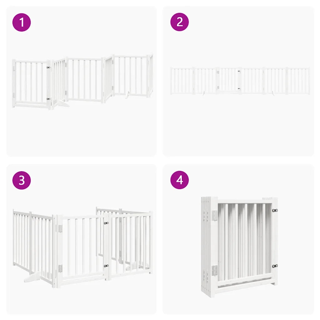 vidaXL Cancello Cani Pieghevole Bianco 6 Pannelli 300cm Massello Abete