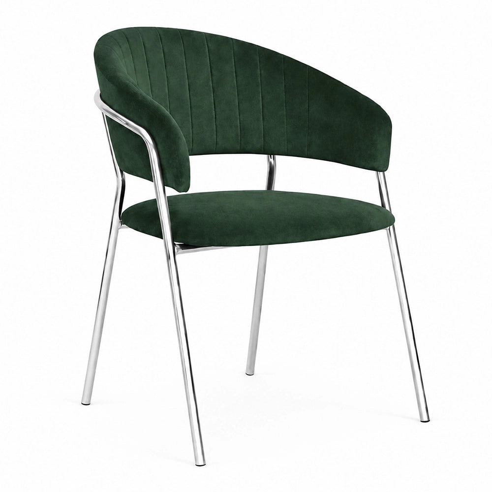 Sedie da pranzo set da 2 Aurelia in velluto verde con gambe in ferro cromato