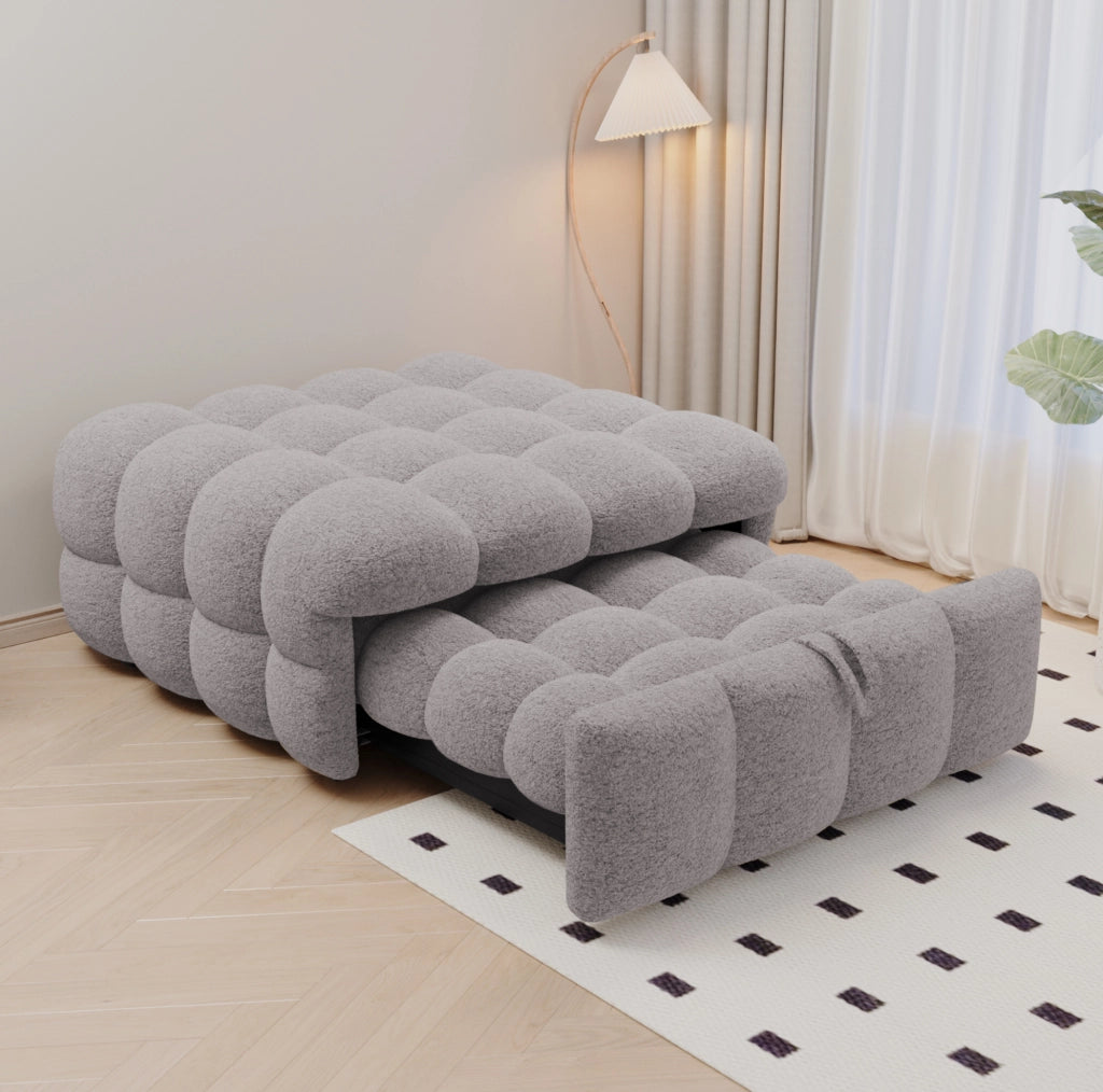 Pouf letto 2 in 1 trasformabile in divano letto; 183x76x72 cm; in teddy grigio