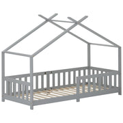 Letto Casetta 90x200 cm - con Sponde di Sicurezza e Vano Sottoletto - in Legno - Grigio