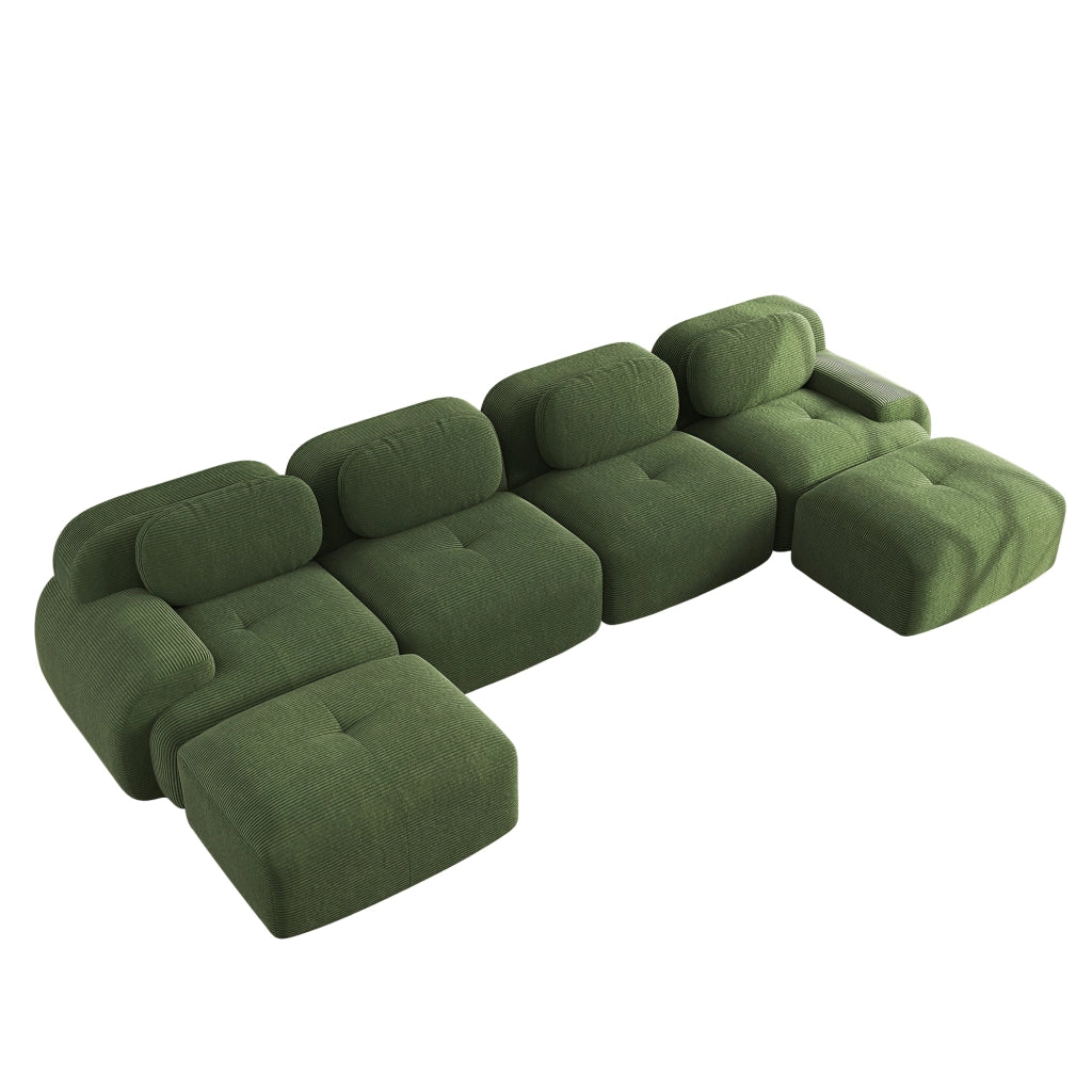 divano angolare modulare con design ergonomico e base antiscivolo in velluto a coste verde