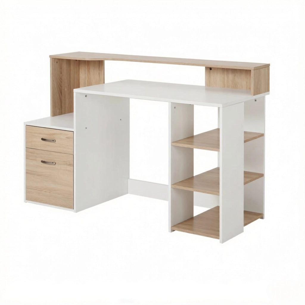 Scrivania con 2 cassetti e 4 ripiani aperti per studio in MDF 137 x 55 x 92 cm