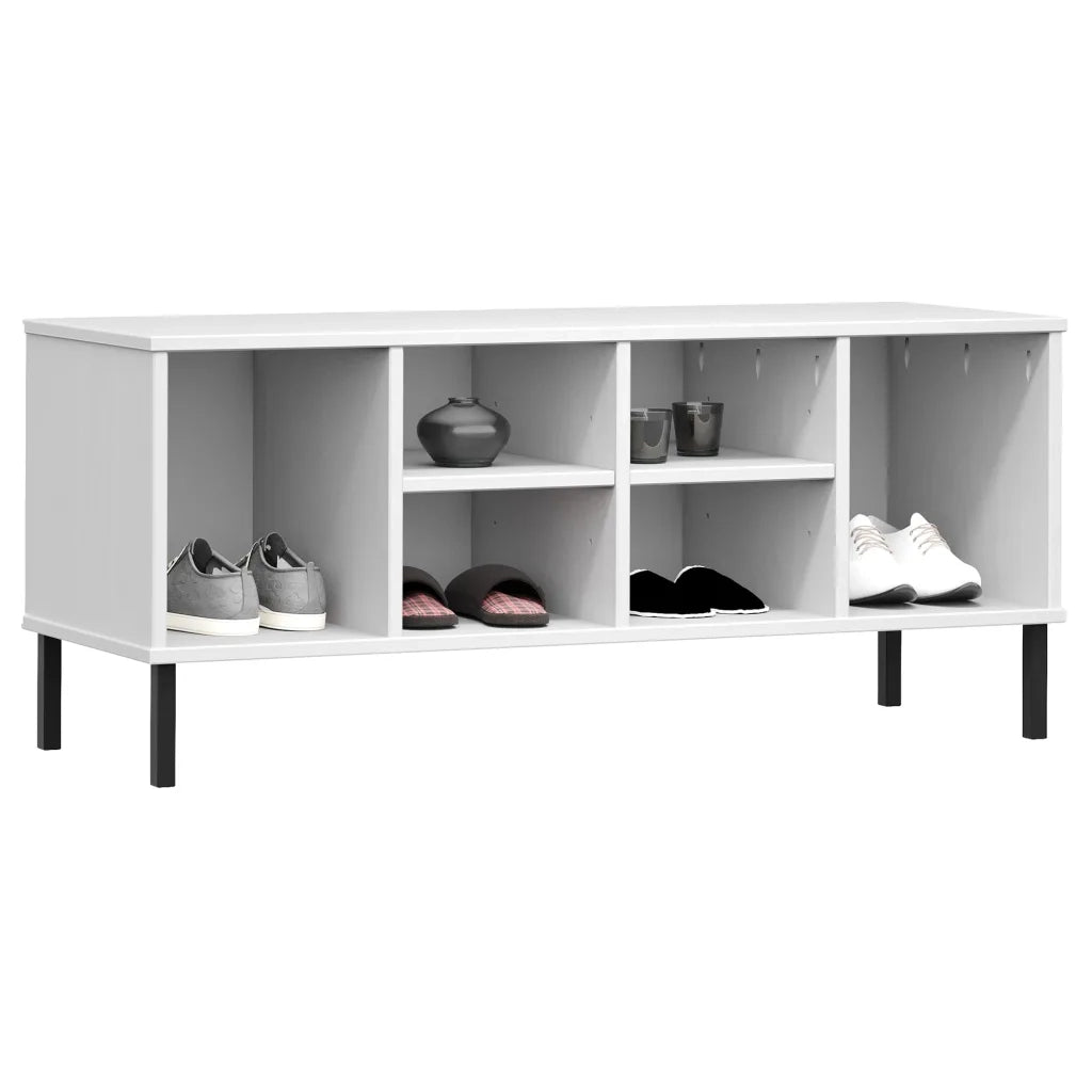 Scarpiera | Mobile per scarpe Gambe Metallo Bianco 106x35x45cm Legno Massello OSLO