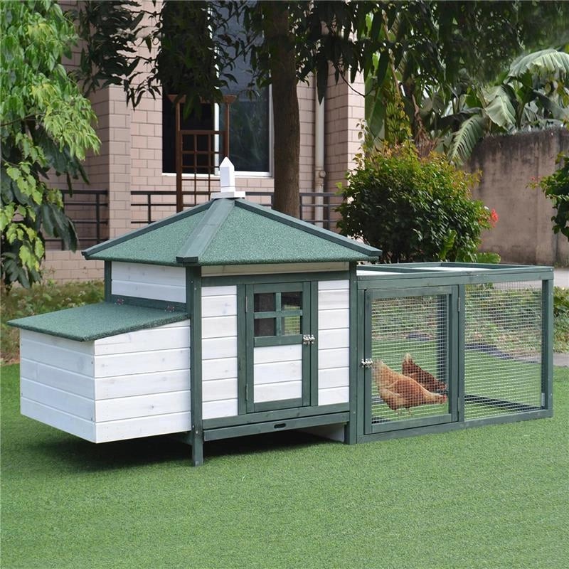 POLLAIO DA GIARDINO PREFABBRICATO IN LEGNO 196X76X97CM - BIANCO/VERDE