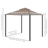 Gazebo da Giardino 3x3m con Zanzariera, Tetto a 2 Livelli e Struttura in Metallo Marrone