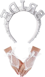 Abbigliamento da sposa con perle e diamanti - Maniche a punte per guanti - Fascia per capelli con perle - Accessori per capelli per la sposa.
