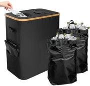 Raccolta selezionata Plus - Contenitore grande 140 litri con coperchio e 2 sacchi da mano - Riciclo per vetro, carta e plastica - Nero