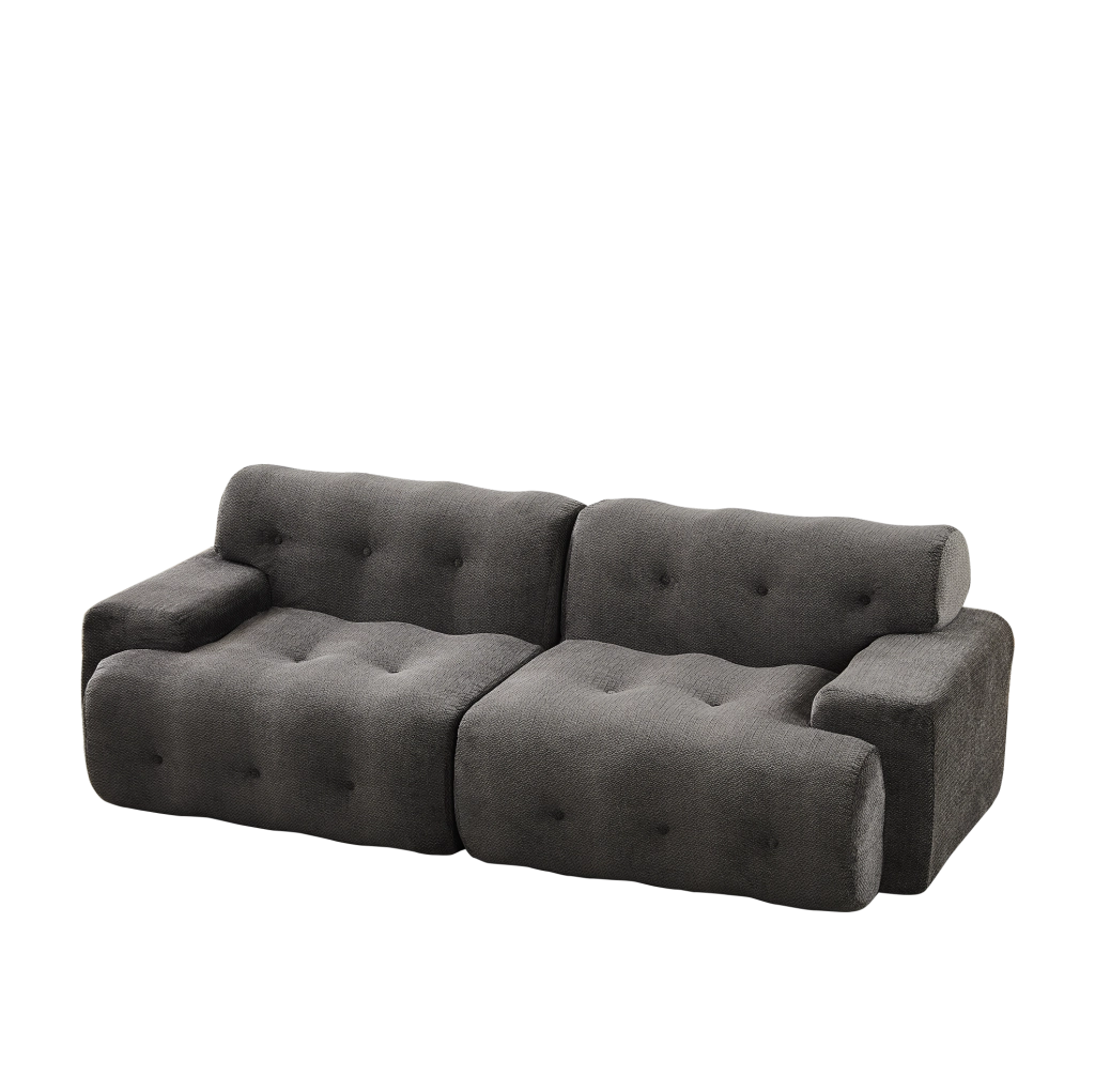 Divano a 2 posti 224 x 104 x 66 cm grigio; ampi braccioli; tessuto chenille