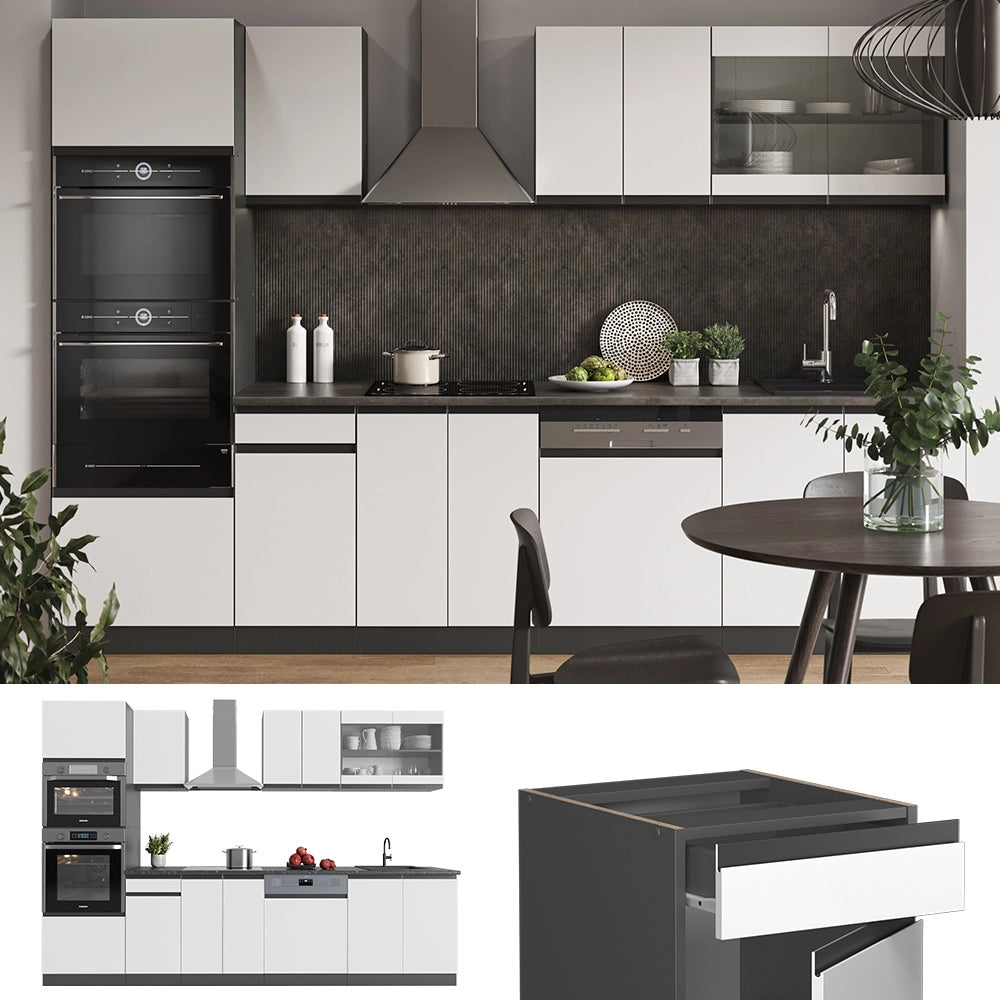 Vicco Cucina componibile Bianco/antracite 300 cm con armadio alto, PL Antracite