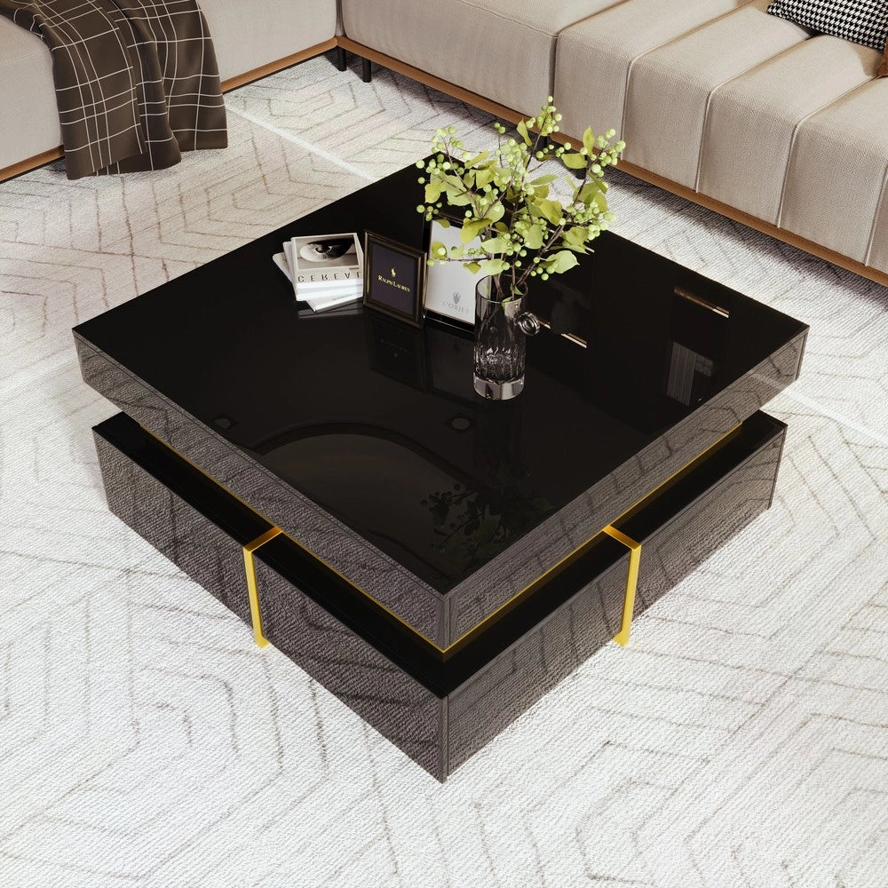 Tavolino da Salotto con Cassetti Lucido e Accenti Dorati ¨C MINIMAL ¨C Design Moderno