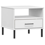 Comodino | Armadio da Notte | Mobiletto da notte con Gambe in Metallo Bianco Legno Massello Pino OSLO
