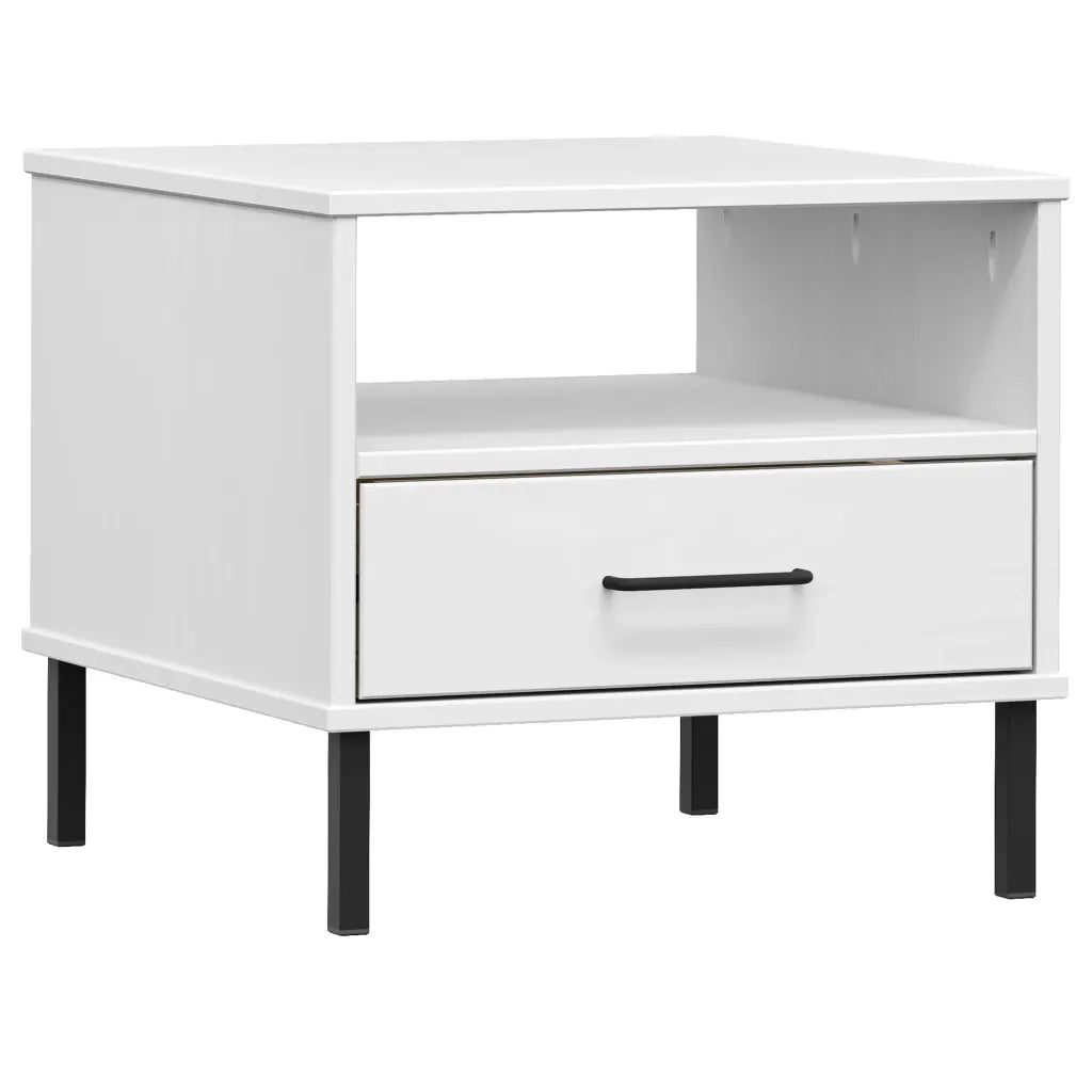 Comodino | Armadio da Notte | Mobiletto da notte con Gambe in Metallo Bianco Legno Massello Pino OSLO