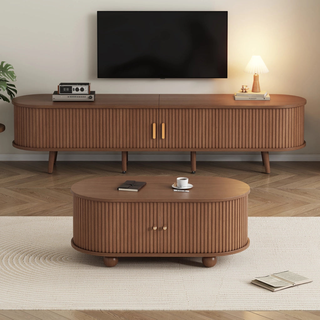 Set mobile TV e tavolino da caffè in MDF color noce, 2 pezzi