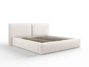 Cosmopolitan Design - Letto a cassettone con testiera doppia "Arendal" 180x200cm in tessuto strutturato beige chiaro 