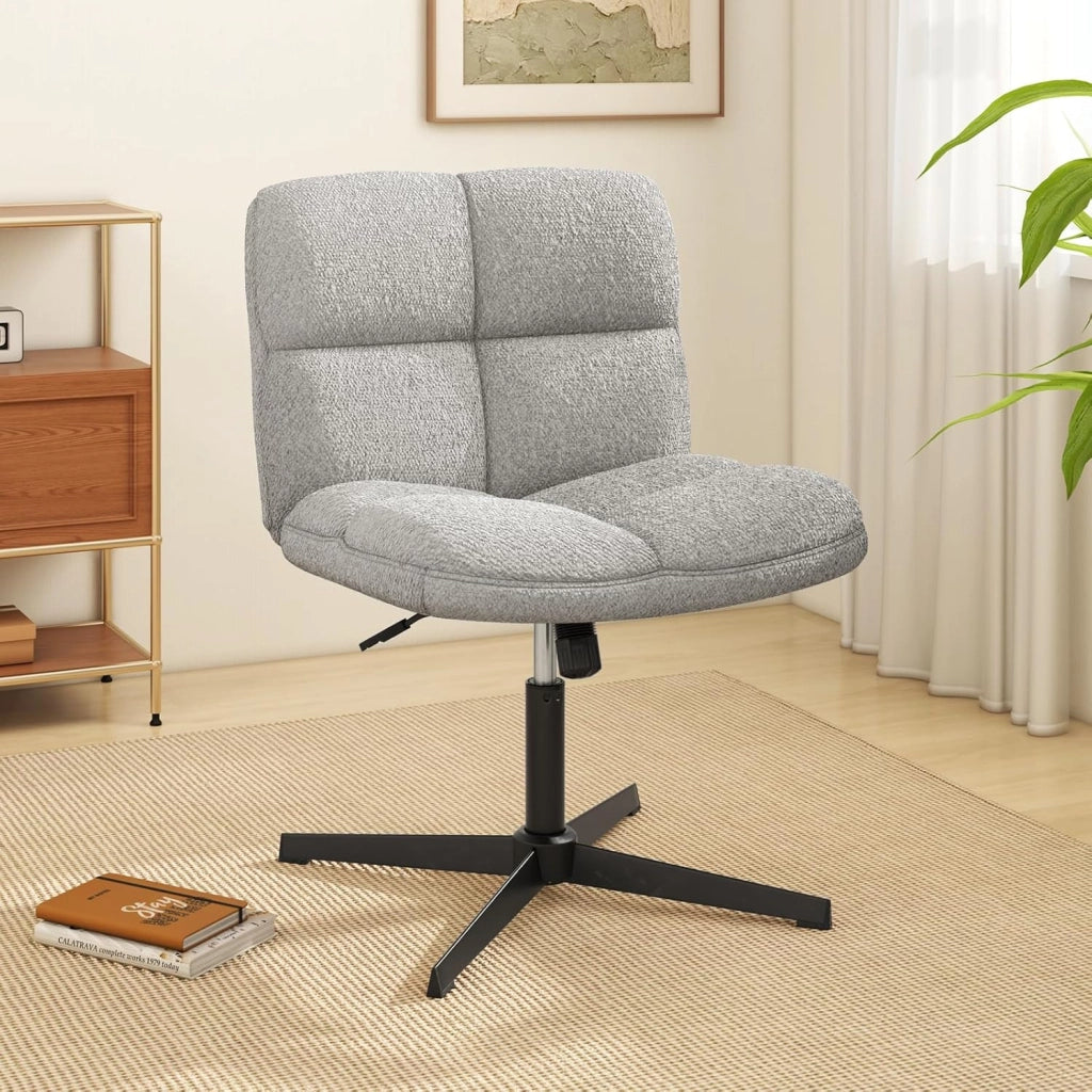 Sedia da Ufficio senza Braccioli, Sedia da Scrivania a Gambe Incrociate con Altezza Regolabile, Rotazione a 360°, Tessuto Morbido, Ampia Seduta Imbottita, Portata 160 kg (Grigio)
