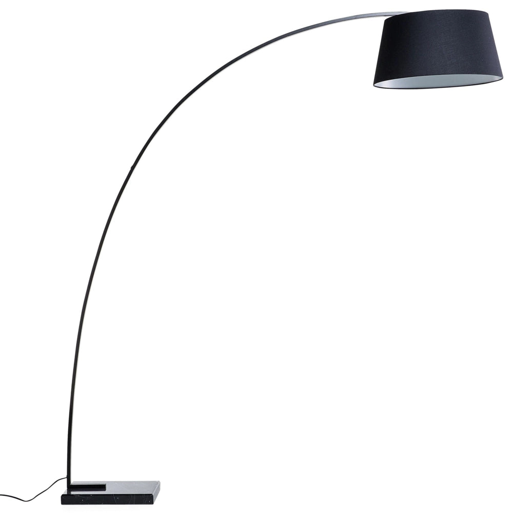 Lampada da terra in metallo Nero 234 cm con struttura curva paralume in policotone paralume a tamburo con base in marmo dal design moderno