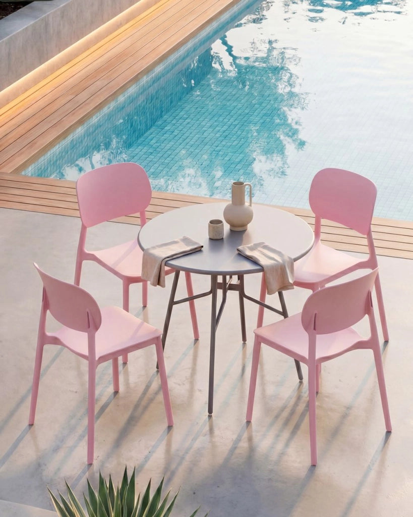 Set di 4 sedie da giardino in plastica sintetica impilabili per esterni rosa sedie impilabili e leggere