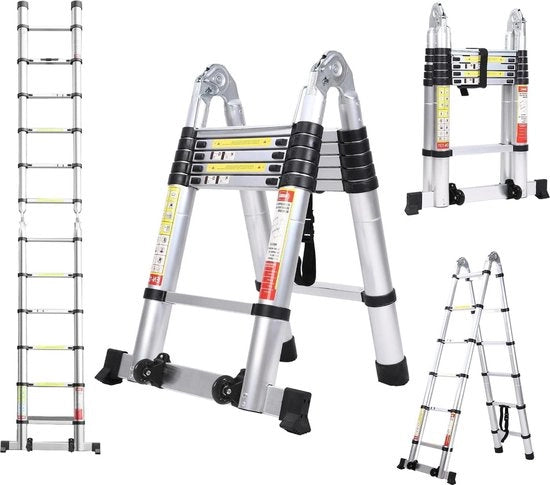 Ladder telescopica | barra di equilibrio | ruota regolabile | uso domestico | multifunzionale | ripiegabile | esterno | scala a tre metri ottanta