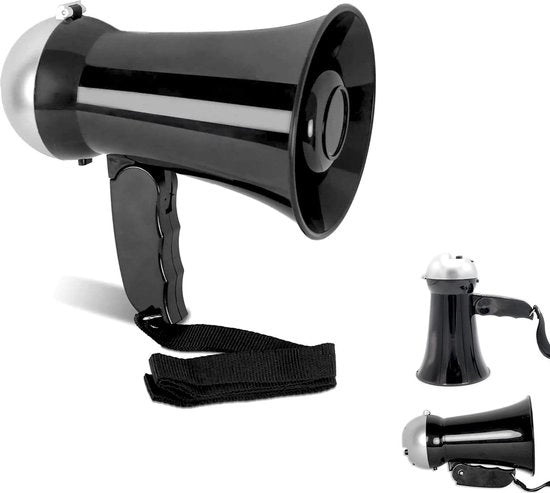 Mini megafono interattivo per bambini - Amplificatore di voce 5W - Mini altoparlante e sirena - Regolazione del volume - Funziona con 6 batterie AA - Lunghezza 17 cm - Nero argento
