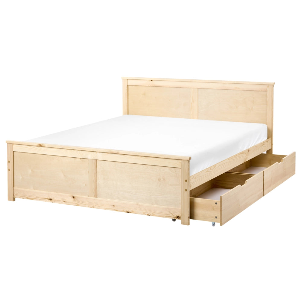 Letto matrimoniale con 2 cassetti in legno marrone chiaro stile 140 x 200 cm con testiera in stile scandinavo
