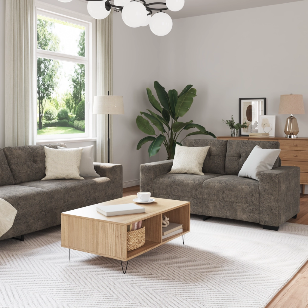 Set Divano 2 Pezzi con Cuscini Grigio Scuro in Pelle Sintetica