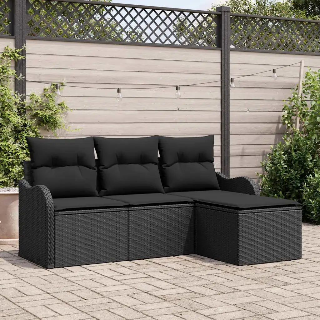 Set Divano da Giardino con archiviazione 4 pz | Set Salotto da Giardino Nero polyrattan