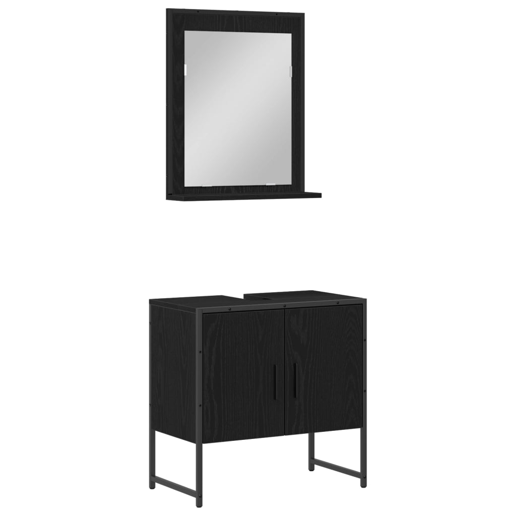 Set di mobili da bagno a 2 pezzi in legno ingegnerizzato nero e rovere