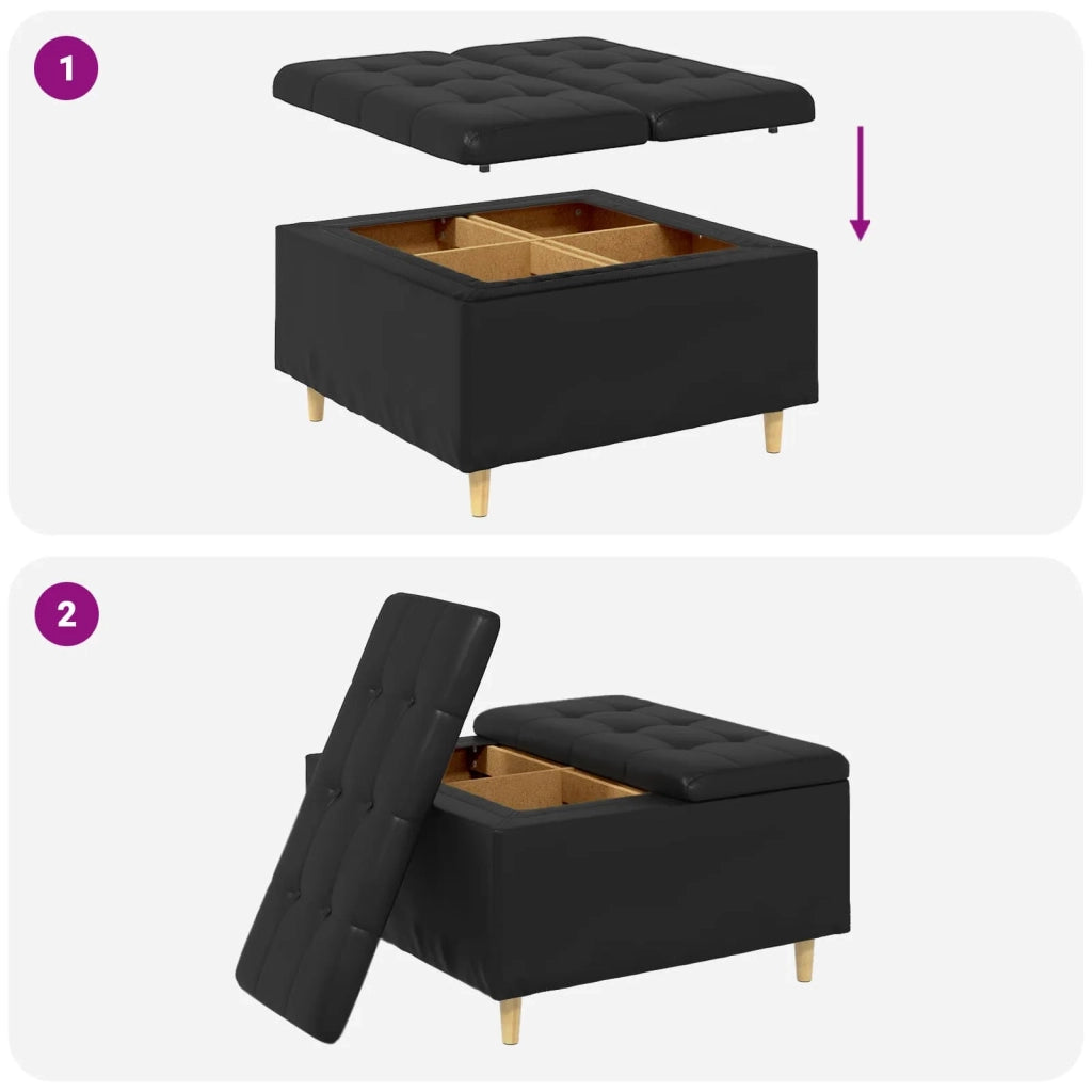 Pouf contenitore Nero 80 x 80 x 45 cm Pelle sintetica 876846