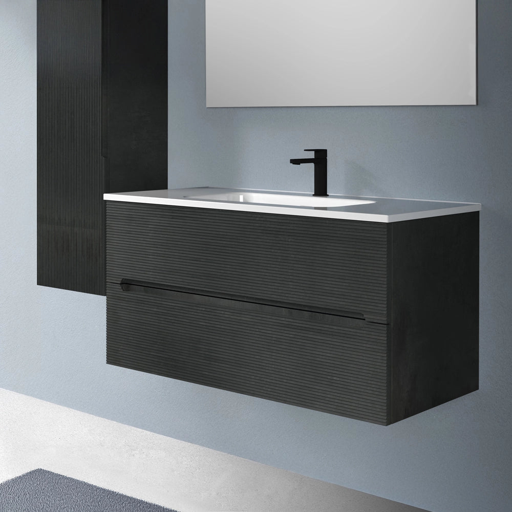 Mobile bagno sospeso 100 lava cannettato 2 cassetti lavabo e specchio Rigo