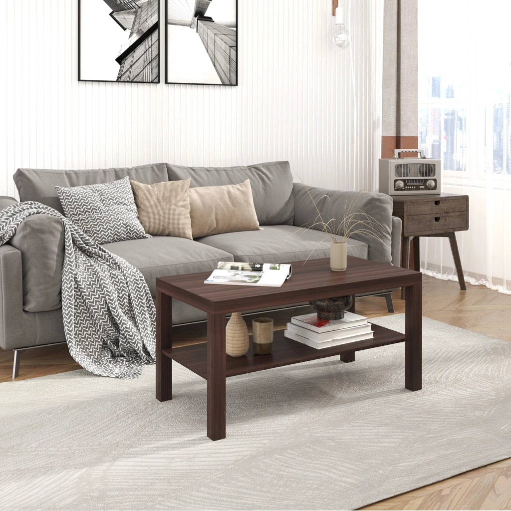 Tavolino da caff¨¨ ¨C Xylo ¨C legno effetto noce con 2 ripiani 90x45x44,5 cm