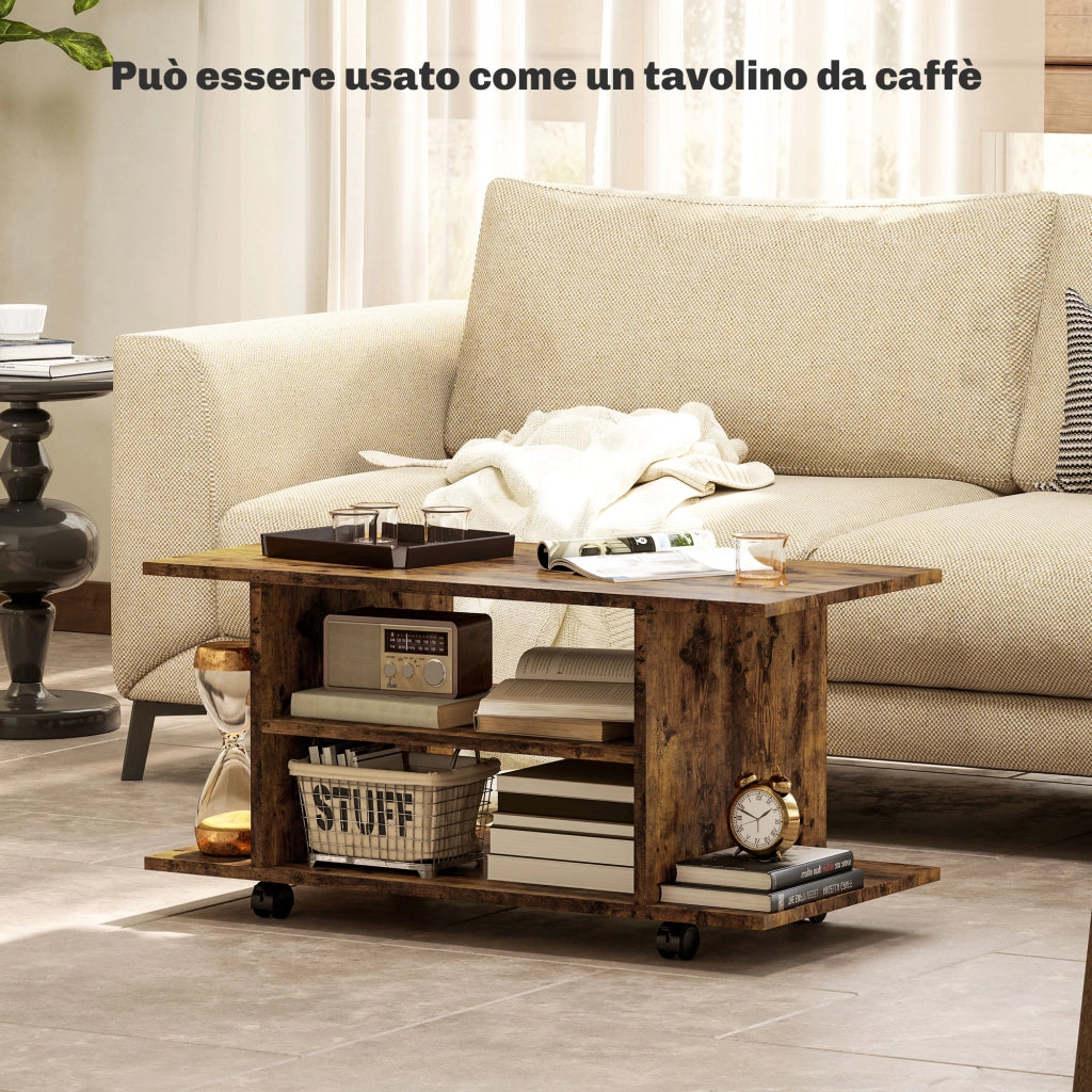 Mobile Porta TV Moderno 80x40x40 cm con Ruote e Freni Rivestimento in Melamina Marrone Rustico