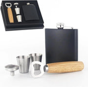 Fusto in acciaio inossidabile 210 ml con due bicchieri da aperitivo e apripistoni - adatto per il trasporto di alcol - flacone di regalo per camminata, matrimonio, campeggio, arrampicata